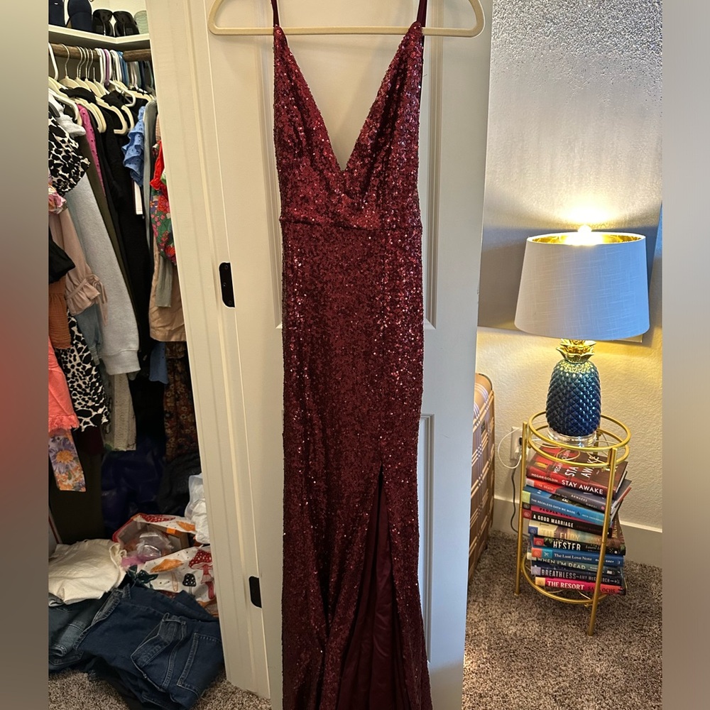 Long burgundy sequin dress